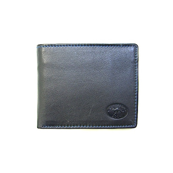 KWC2094 Mens wallet Contrast stitching Black kangaroo leather