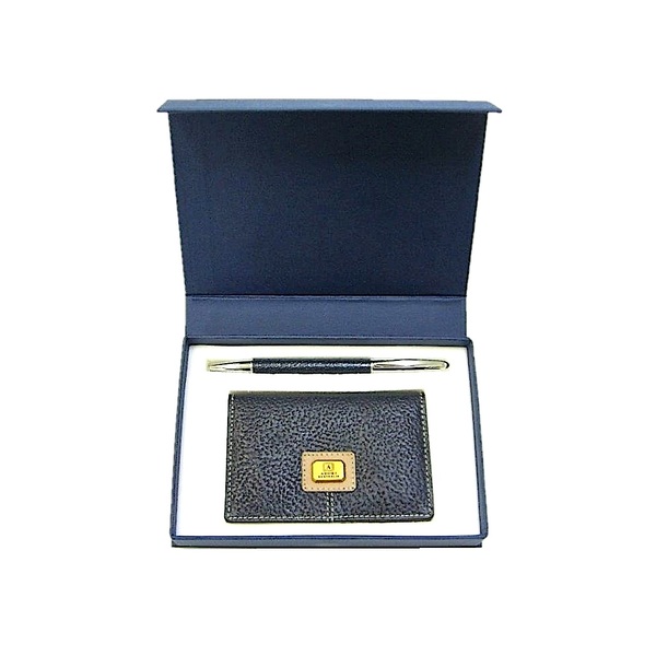 KP1 Card Holder & Pen Navy/Beige Kangaroo leather Gift Set