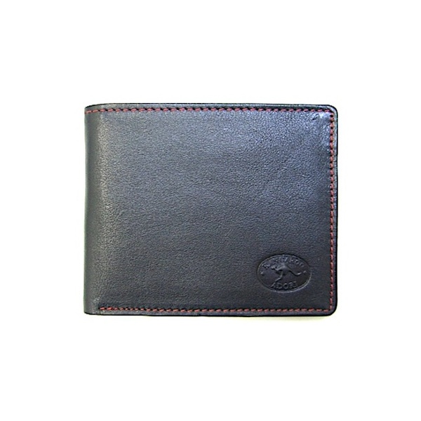 KWC2094 Mens wallet Contrast stitching Black kangaroo leather