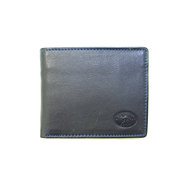 KWC3165 Mens Wallet Contrast stitching Black Kangaroo leather