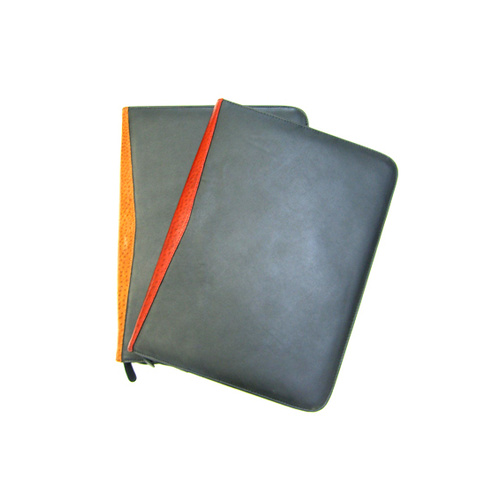AC54  COMPENDIUM BLACK COW LEATHER WITH WINE EMU TRIM