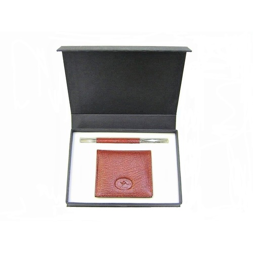 AK2 Coin Purse & pen Antique Tan Kangaroo leather Box colour Brown