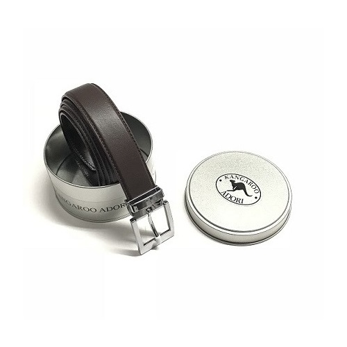 B9397 Mens Belt Brown Kangaroo leather / Silver Square Buckle