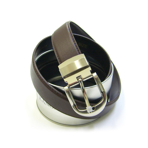 B9598 Mens Belt Brown Kangaroo/ Silver Round Buckle