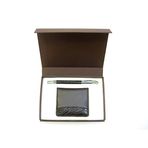 CR2 Coin Purse & Pen Black Crocodile / Cow leather Box colour Green